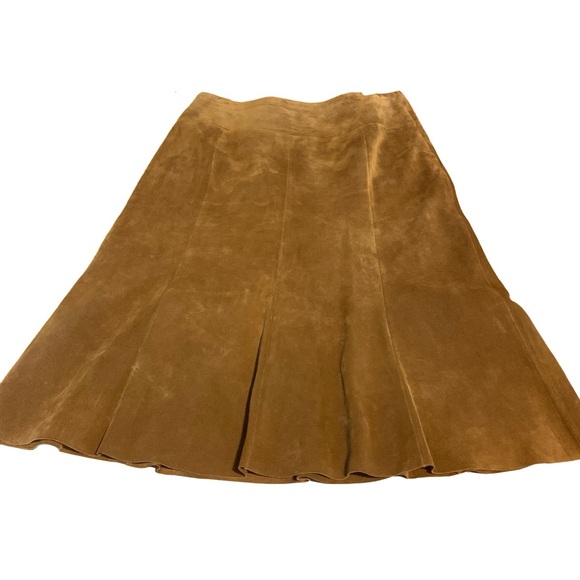 VINTAGE 1990'S TESORI BROWN SUEDE PLEATED A-LINE SKIRT (12) - Picture 9 of 13